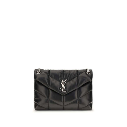 Saint Laurent Black Lamb Ovis Aries Aries Shoulder Bag with silver YSL plaque and quilted design