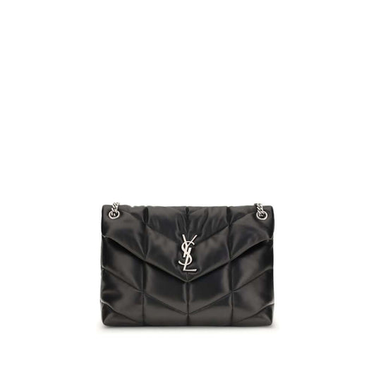 Saint Laurent Black Lamb Ovis Aries Aries Shoulder Bag with silver YSL plaque and quilted design