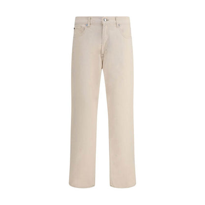 7FOR Beige Cotton Straight-Leg Jeans