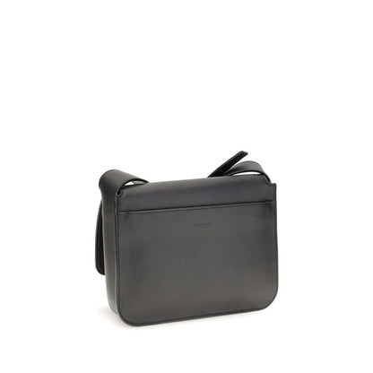 Back view of Saint Laurent Black Calf Leather Bos Taurus Shoulder Bag with adjustable strap and sleek design.