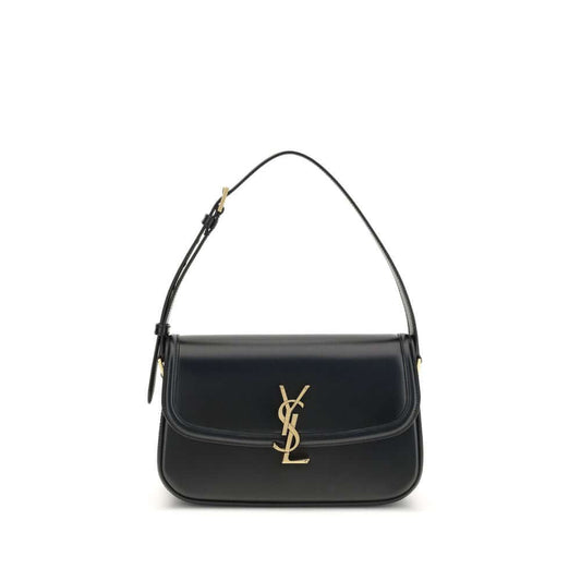 Saint Laurent Black Calf Leather Bos Taurus Shoulder Bag with bronze Cassandre logo