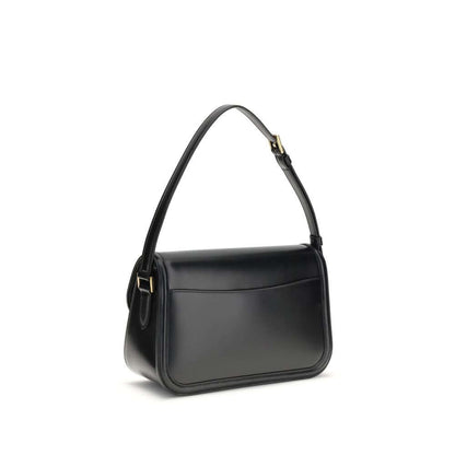 Saint Laurent Black Calf Leather Bos Taurus Shoulder Bag with bronze Cassandre logo on side view