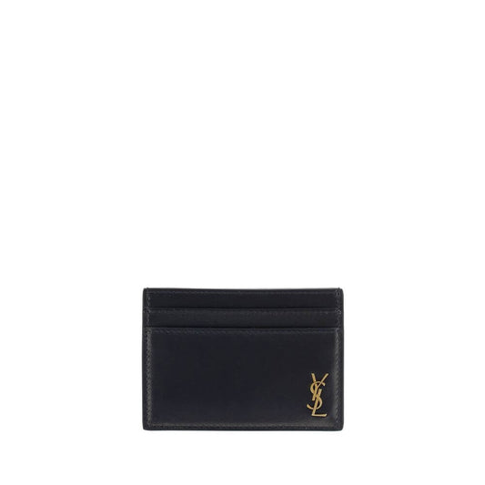 Saint Laurent Black Calf Leather Bos Taurus Wallet with Brass Logo