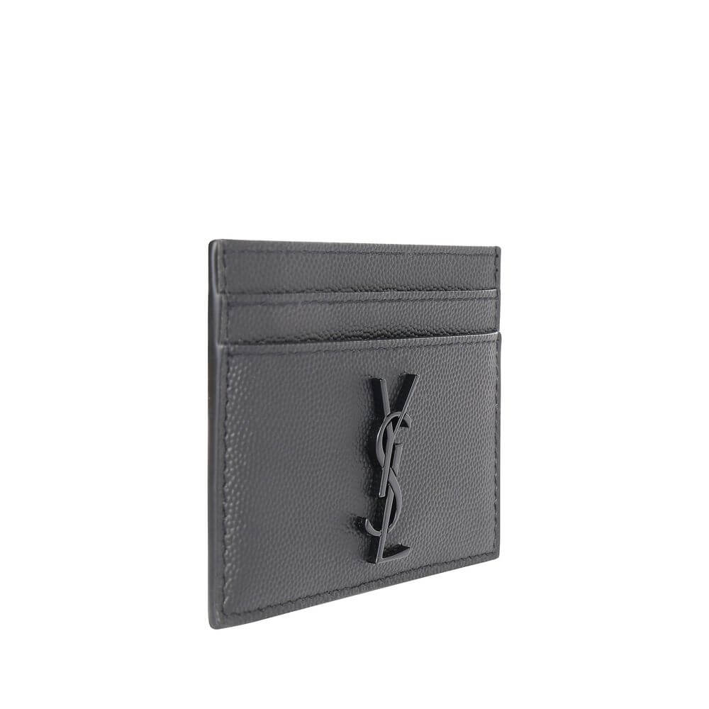 Saint Laurent Gray Calf Leather Bos Taurus Wallet featuring embossed logo, card slots. Made in Italy, 100% calfskin. AW25 season style.