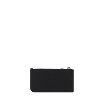 Saint Laurent Black Calf Leather Bos Taurus Wallet with card slots, zippered coin compartment, and brand monogram. AW25 Collection.
