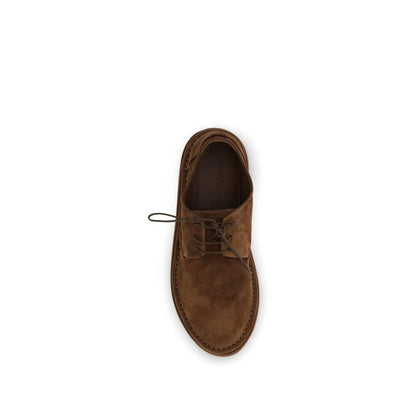 Marsell Brown Rubber Oxfords And Derbies top view showcasing suede lace-up details and round toe design.