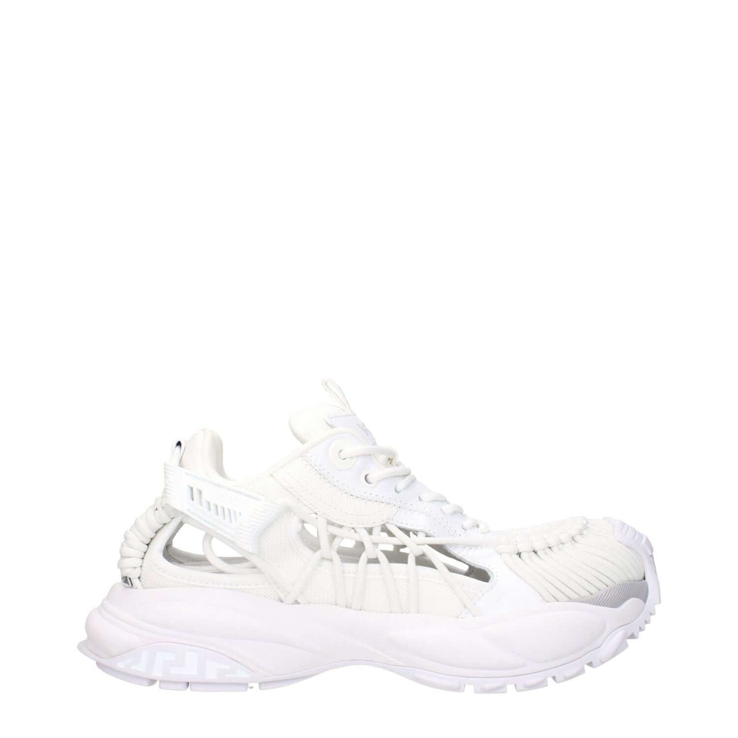 Versace White Leather Athletic Sneakers with logo, lace-up closure, rubber sole, round toe, 4.5 cm heel in optic white.