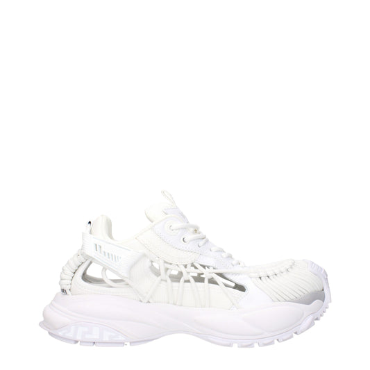 Versace White Leather Athletic Sneakers with logo, lace-up closure, rubber sole, round toe, 4.5 cm heel in optic white.