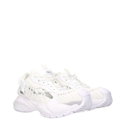 Versace White Leather Athletic Sneakers with logos, lace-up closure, and mid heels, featuring a rubber sole and round toe design.
