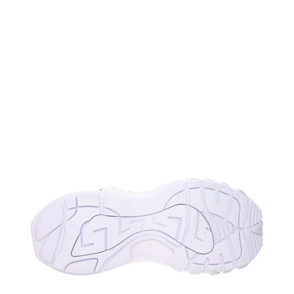 Sole view of Versace White Leather Athletic Sneakers with embossed design and rubber material.