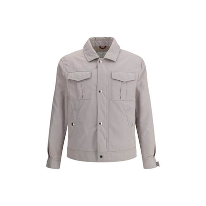 Brunello Cucinelli White Polyamide Coat with classic collar and functional pockets