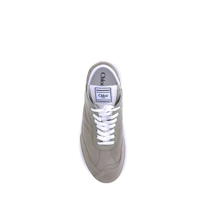 Top view of Chloé Beige Calf Leather Bos Taurus Low Top Sneakers with round toe and white laces for AW25 collection.
