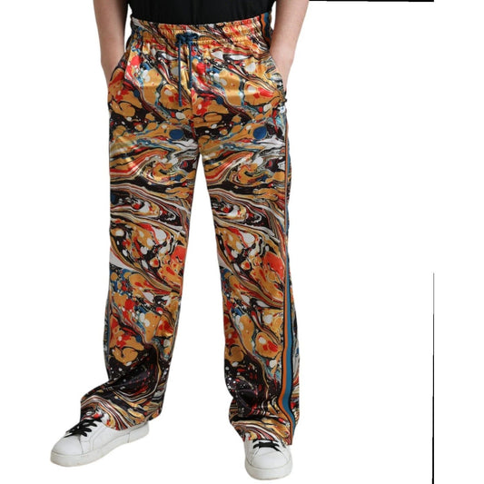 Dolce & Gabbana Multicolor Marble Print Satin Trouser Pants
