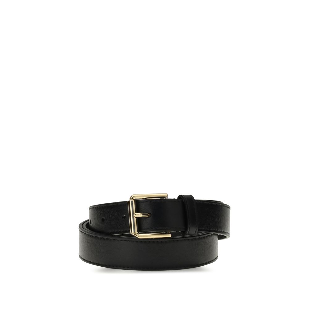 Givenchy Black Calf Leather Bos Taurus Regular Belt with gold metal details, ideal for enhancing outfits with luxury elegance.