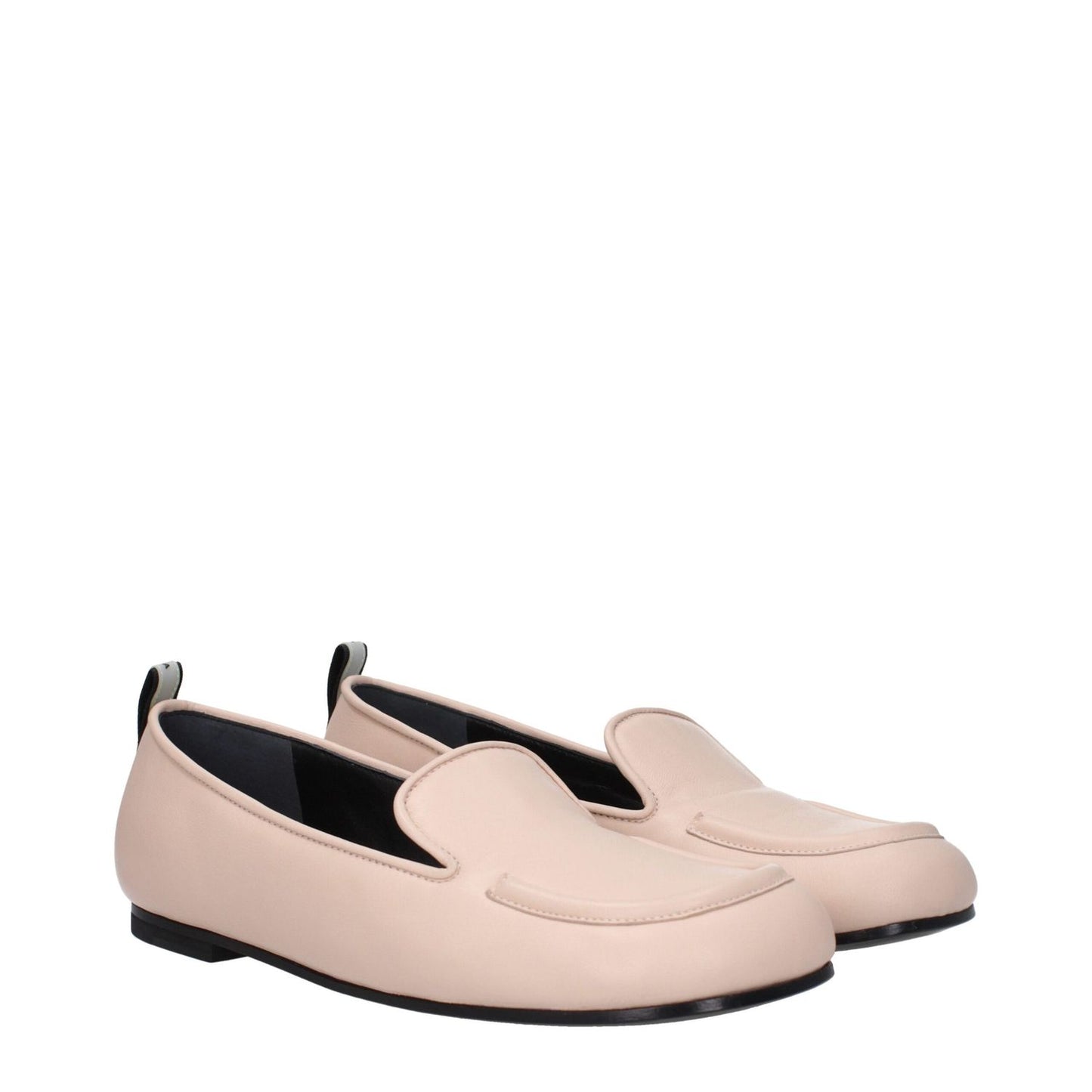 Premiata Pink Leather Slip-On Loafers with round toe and back logo. Low, flat heel in nude pink leather. MPN PELLEM6705NUDE.
