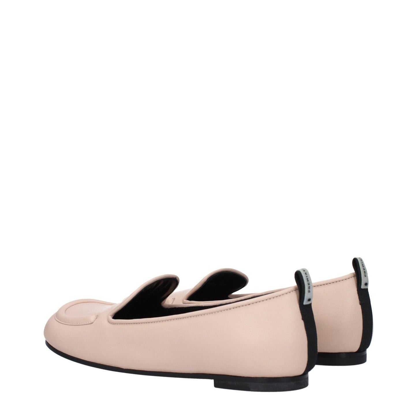 Premiata Pink Leather Slip-On Loafers with back logo, round toe, low flat heel, leather sole, and nude pink color; MPN: PELLEM6705NUDE.