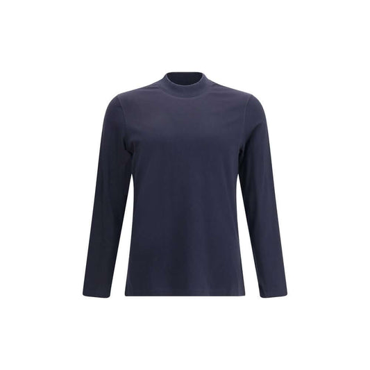 Brunello Cucinelli Blue Cotton Long Sleeve T-Shirt, featuring ribbed crew neck and regular fit, made in Italy for AW25, 100% cotton.