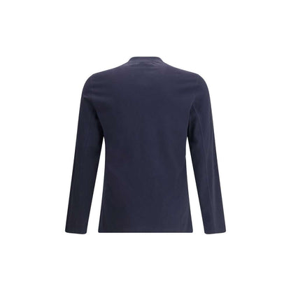 Back view of Brunello Cucinelli Blue Cotton Long Sleeve T-Shirt, showcasing the plain design and regular fit for the AW25 season.