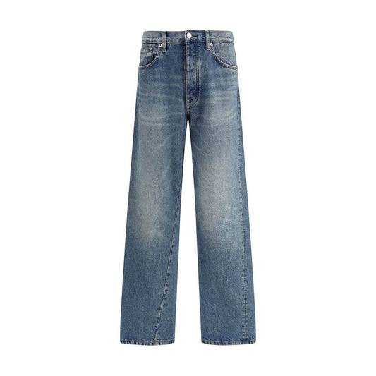 Sunflower Blue Cotton Jeans Denim with wide twist design and vintage wash effect.