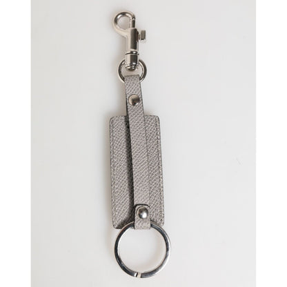 Dolce & Gabbana Gray Leather Logo Metal Ring Keychain Holder Men Keyring