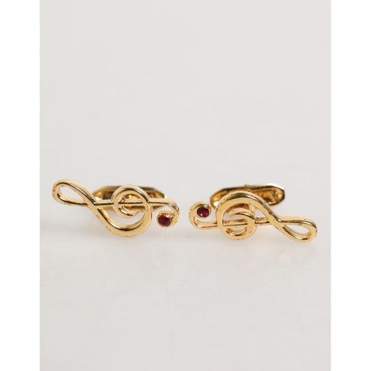 Dolce & Gabbana Gold Musical Note Metal Brass Pin Men Accessory Cufflinks with polished finish, perfect for formal outfits.