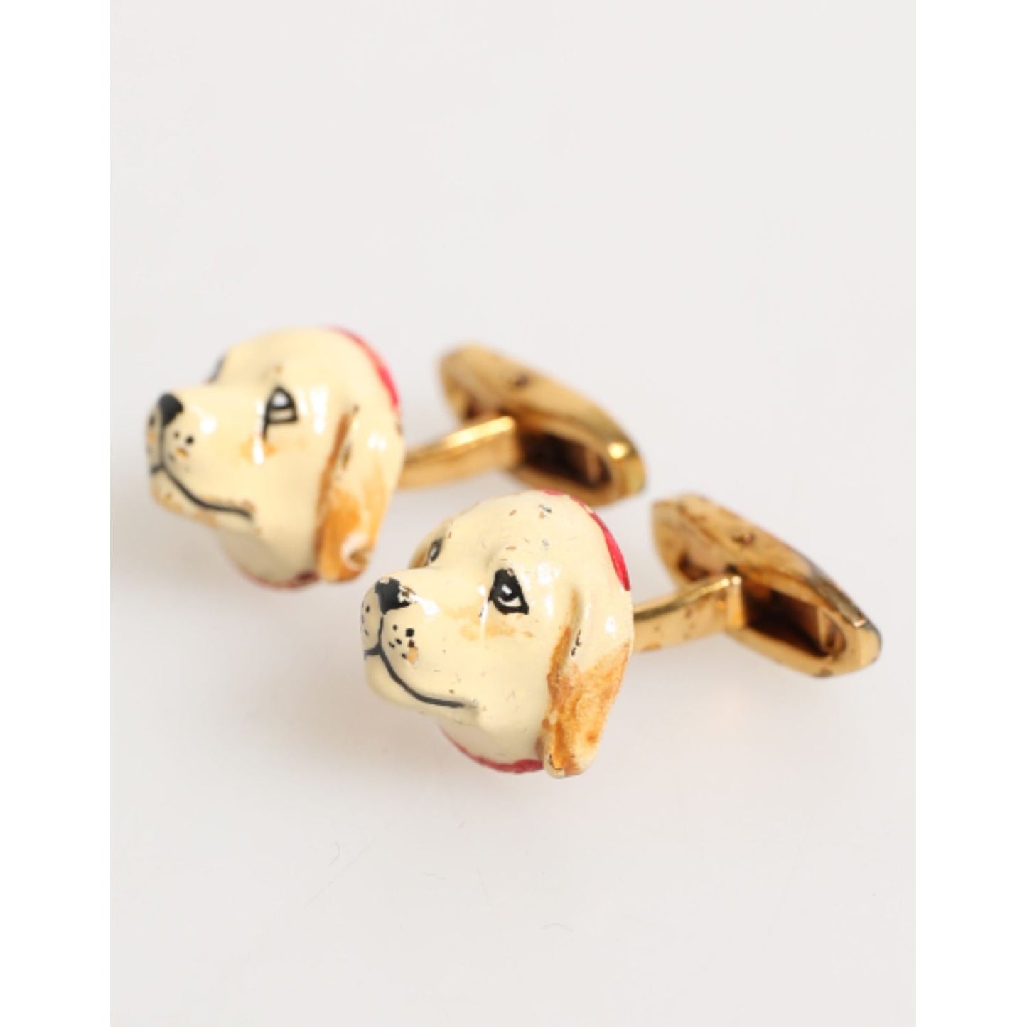 Dolce & Gabbana Brass Gold Tone Dog Puppy Men's Accessories Cufflink showcasing playful dog motif in high-quality gold-tone brass.