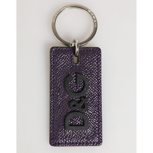Dolce & Gabbana Violet Leather Logo Metal Ring Men Keychain Keyring