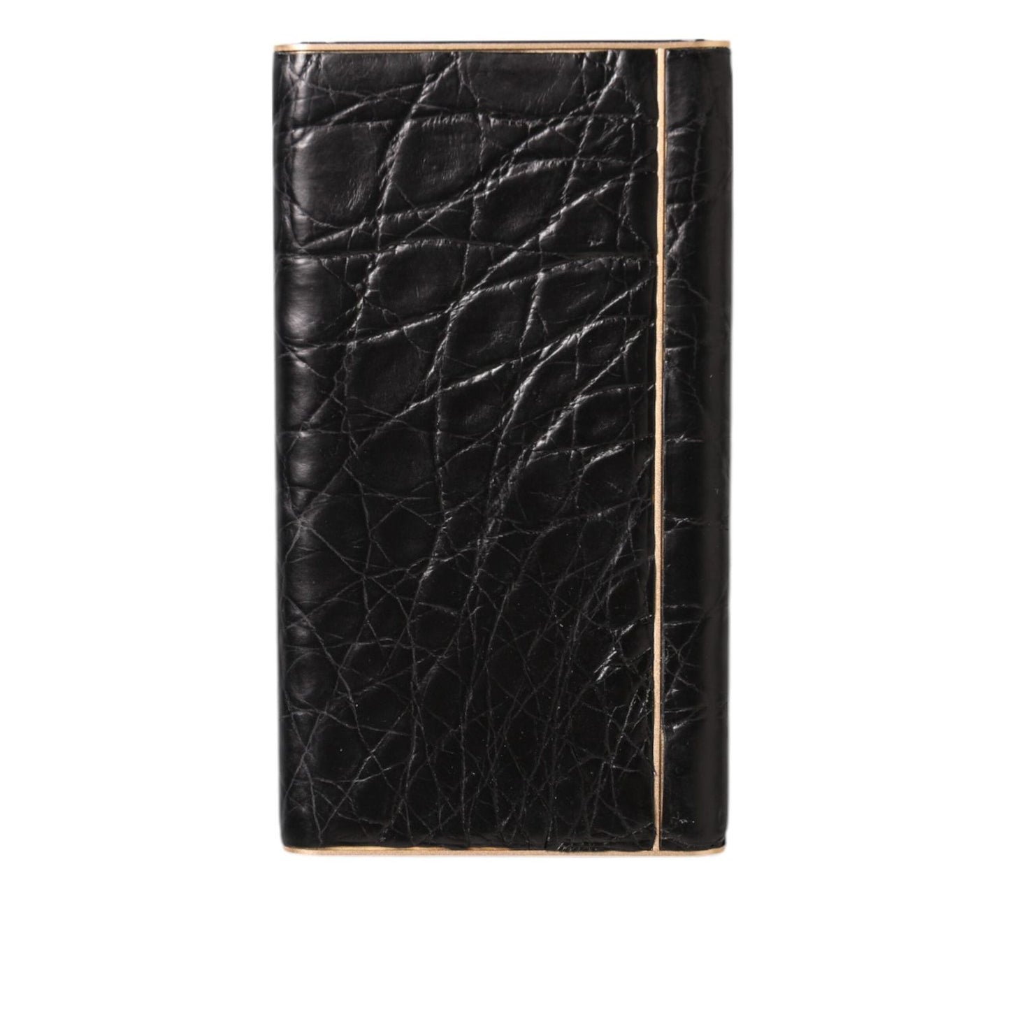 Dolce & Gabbana Black Leather Exotic Skin 3000mAh Power Bank Charger USB with luxurious texture.