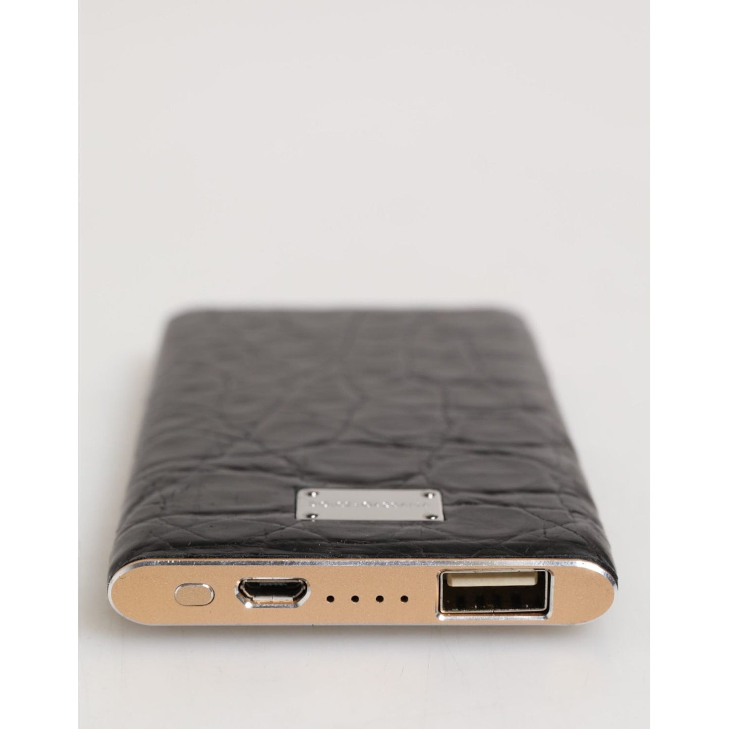 Dolce & Gabbana Black Leather Exotic Skin 3000mAh Power Bank Charger USB with luxurious textured exterior
