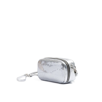 Dsquared² Silver Paillettes and Leather Clutch Bag