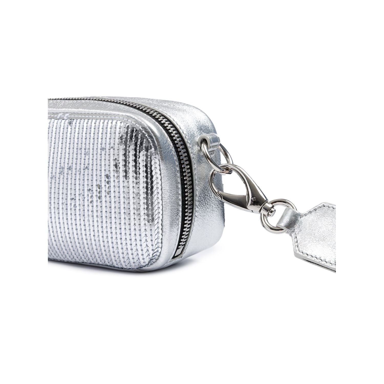 Dsquared² Silver Paillettes and Leather Clutch Bag