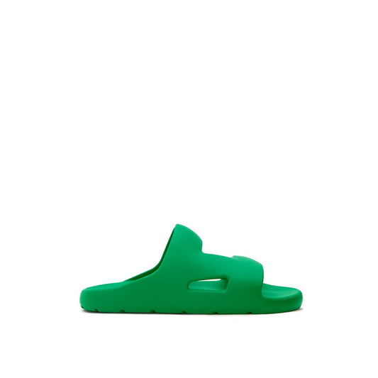Bottega Veneta Green Cotton Slipper, rubber band sandal with tone-on-tone logo on insole and gel-effect design.