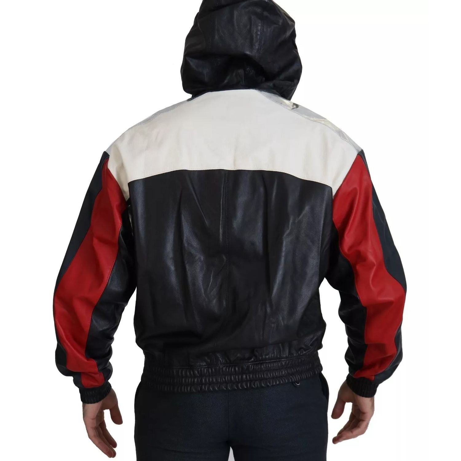 Dolce & Gabbana Black Leather Hooded Blouson Jacket