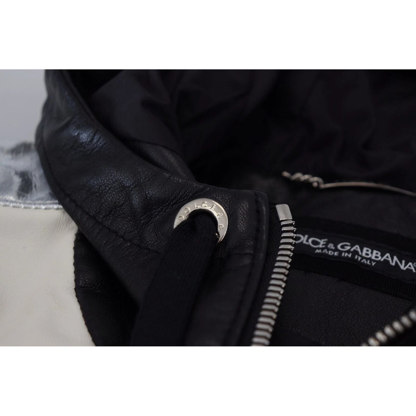 Dolce & Gabbana Black Leather Hooded Blouson Jacket