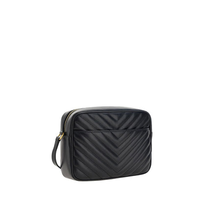 Saint Laurent Black Calf Leather Bos Taurus Shoulder Bag with quilted design and logo plaque.