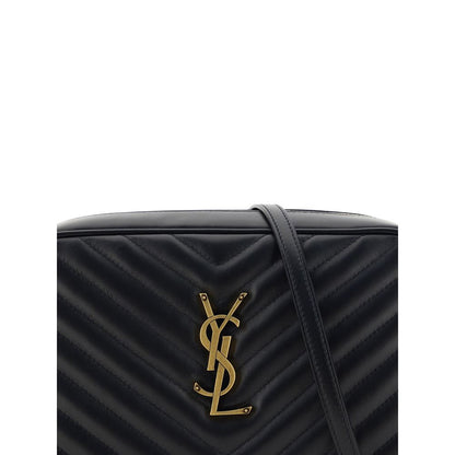 Saint Laurent Black Calf Leather Bos Taurus Shoulder Bag with iconic YSL logo, quilted design, and flat shoulder strap.