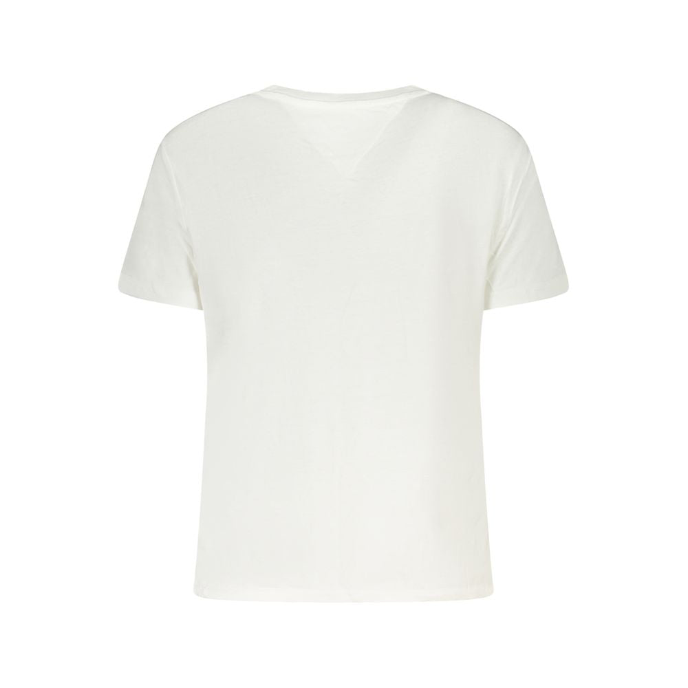 Back view of Tommy Hilfiger White Cotton Women T-Shirt with short sleeves in soft fabric.