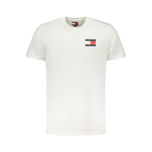 Tommy Hilfiger White Cotton Men T-Shirt with logo print, made of 95% regenerative cotton for a stylish and sustainable look.