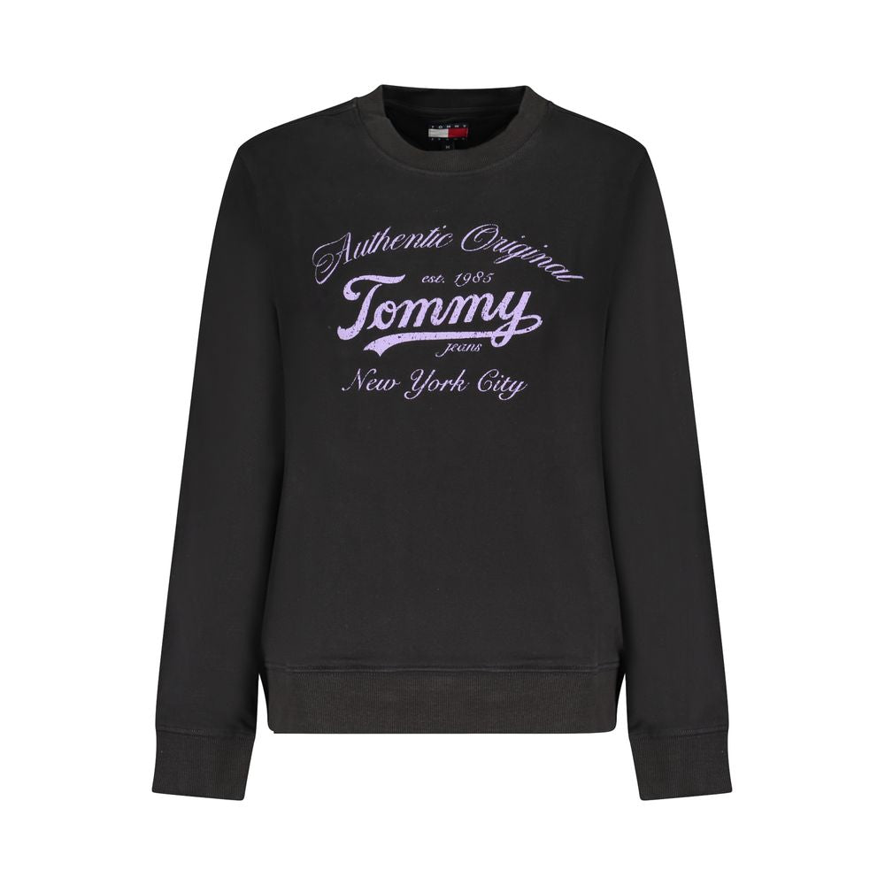 Tommy Hilfiger Black Cotton Women Sweater with logo and statement print, cozy and stylish for casual wear.