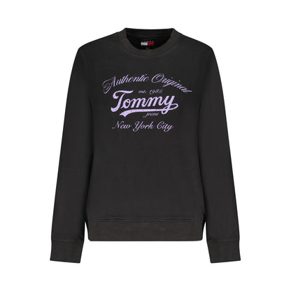 Tommy Hilfiger Black Cotton Women Sweater with logo and statement print, cozy and stylish for casual wear.