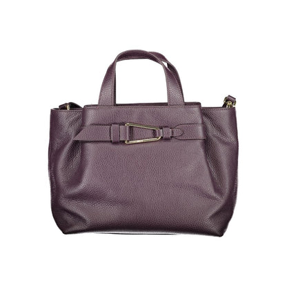 Coccinelle Purple Leather Women Handbag with twin handles and adjustable strap, showcasing elegance and functionality.