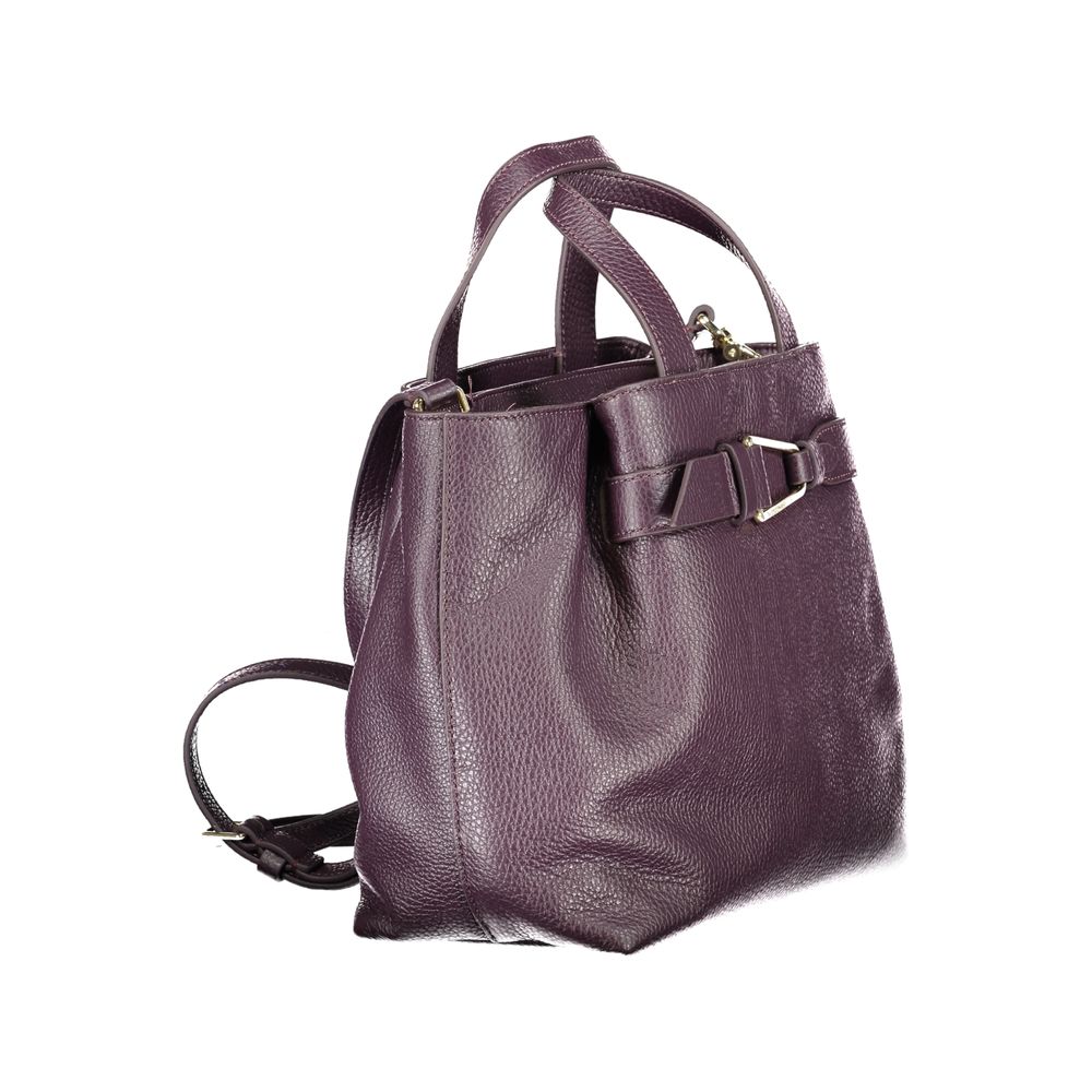 Coccinelle Purple Leather Women Handbag with twin handles and adjustable strap for stylish functionality.