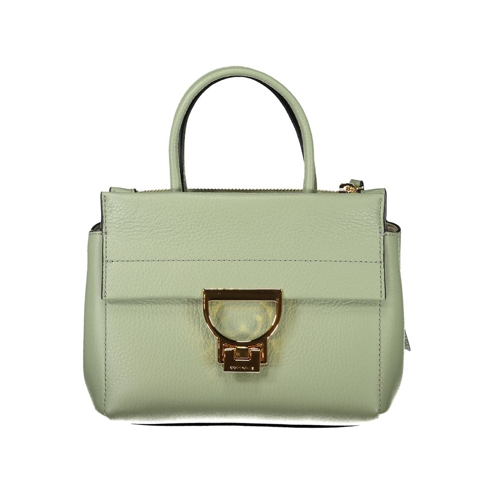 Elegant Coccinelle Green Leather Women Handbag with gold clasp and top handle, showcasing Italian luxury and craftsmanship.