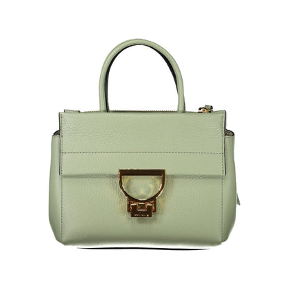 Elegant Coccinelle Green Leather Women Handbag with gold clasp and top handle, showcasing Italian luxury and craftsmanship.