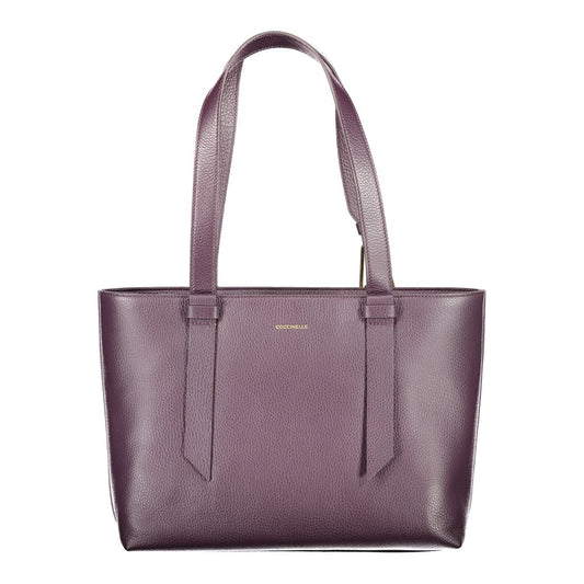 Coccinelle Purple Leather Women Handbag with spacious interior and shoulder handles, showcasing elegance and Italian craftsmanship.