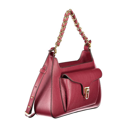 Coccinelle Purple Leather Women Handbag with removable chain shoulder handle and twist closure