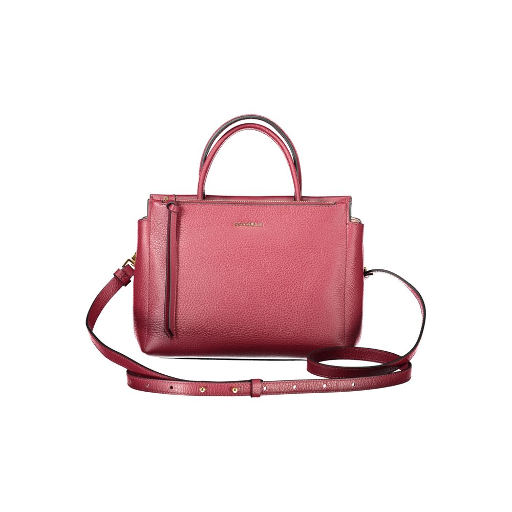 Coccinelle Purple Leather Women Handbag with dual handles and adjustable strap, offering Italian sophistication and functionality.