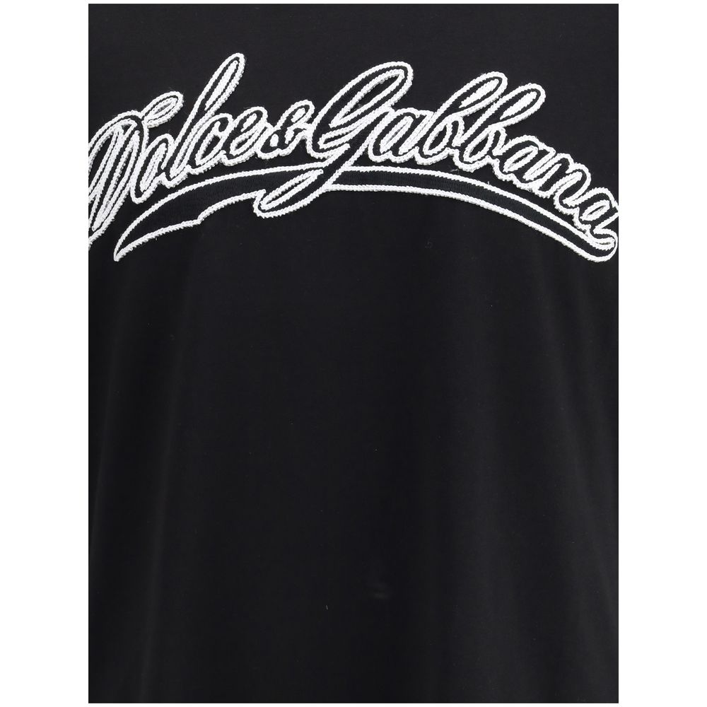 Dolce & Gabbana Black Cotton T-Shirt with logo patch on front