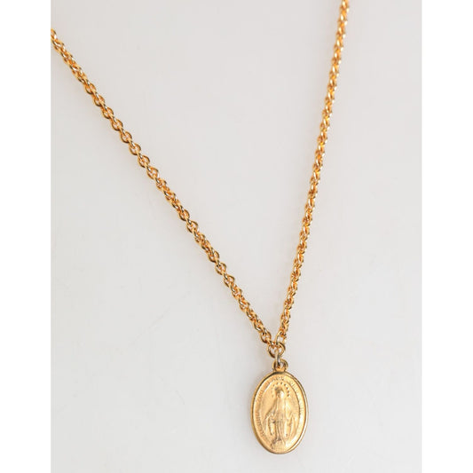 Dolce & Gabbana Gold Medallion Metal Chain Charm Men Pendant Necklace on white background