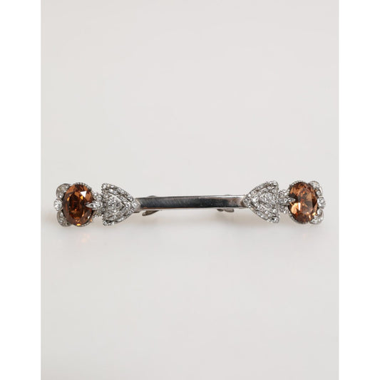 Dolce & Gabbana Lapel Pin 925 Sterling Silver Crystals Accessory Brooch with sparkling details, showcasing luxury craftsmanship.